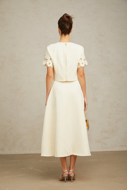 La Pétale Élégante — Embellished petal top and A-line skirt