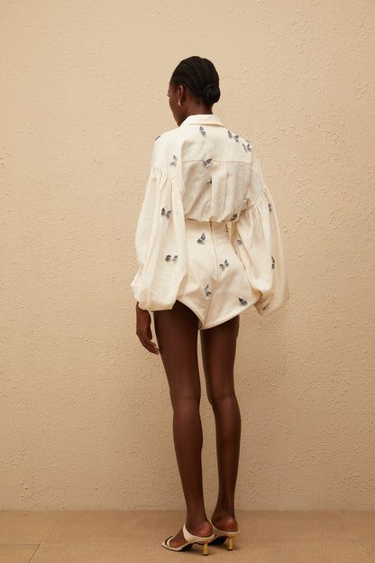 La Brise Papillon — Embroidered shirt and high-waisted shorts set