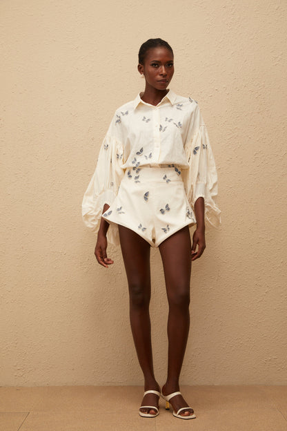 La Brise Papillon — Embroidered shirt and high-waisted shorts set