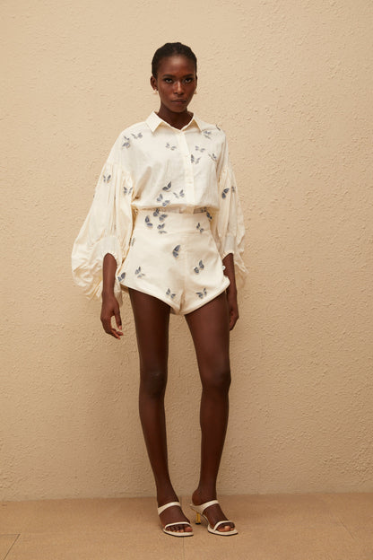 La Brise Papillon — Embroidered shirt and high-waisted shorts set