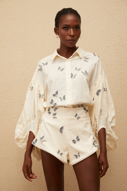 La Brise Papillon — Embroidered shirt and high-waisted shorts set