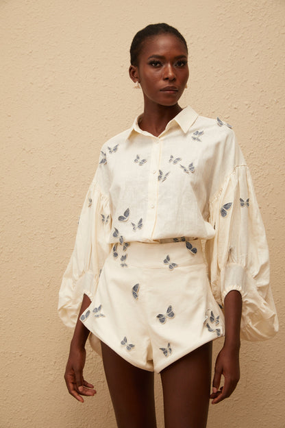 La Brise Papillon — Embroidered shirt and high-waisted shorts set