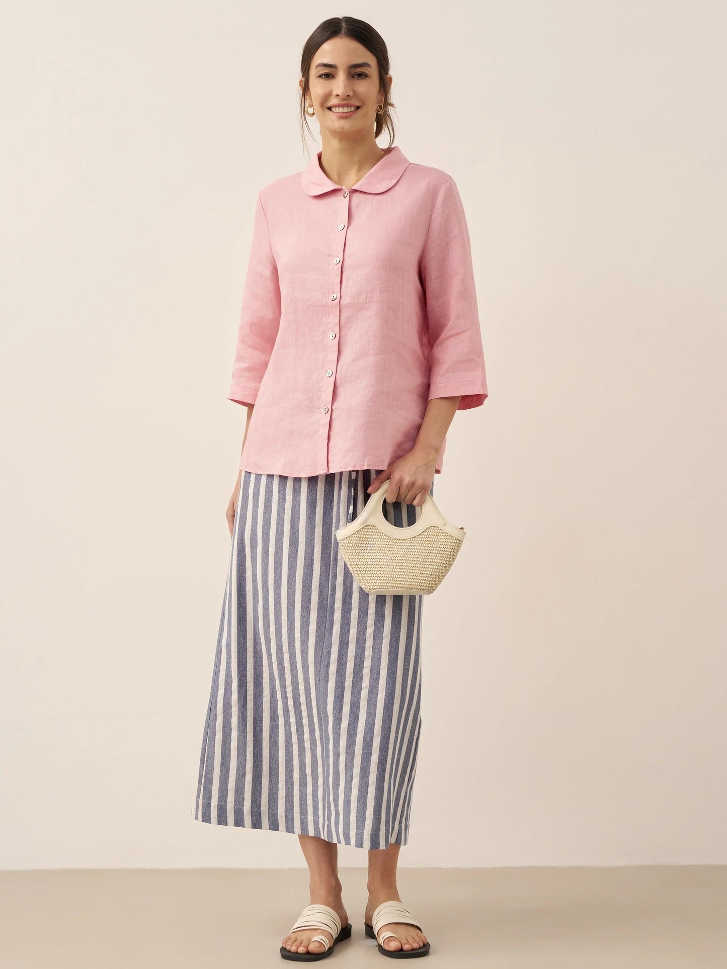 La Riviera — Striped Button Skirt