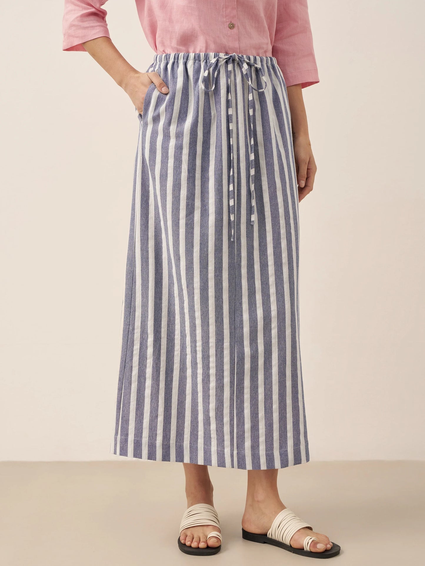 La Riviera — Striped Button Skirt