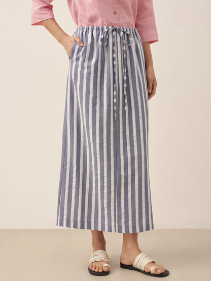 La Riviera — Striped Button Skirt