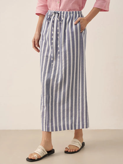 La Riviera — Striped Button Skirt
