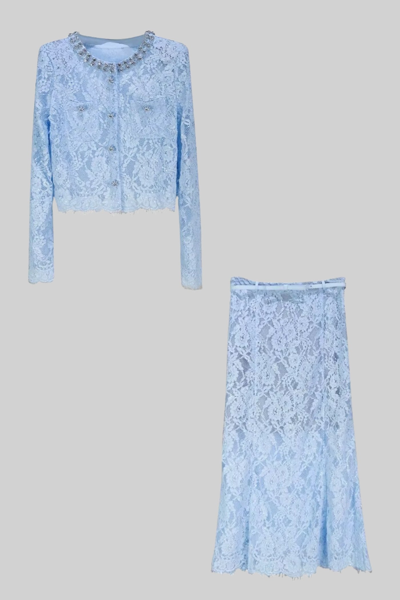 La Céliane — Embroidered Lace Co-Ord in Powder Blue