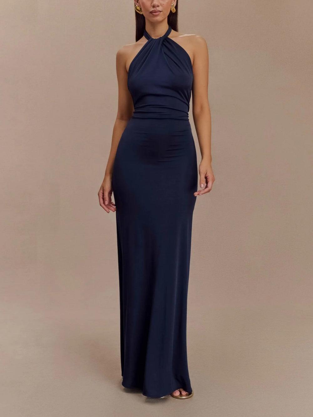 La Elyna — Slinky Halter Maxi in Midnight Navy