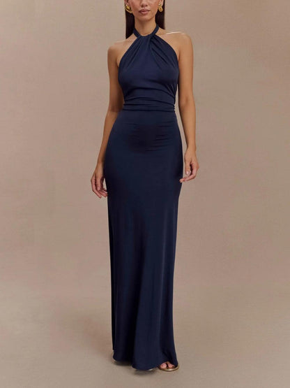 La Elyna — Slinky Halter Maxi in Midnight Navy