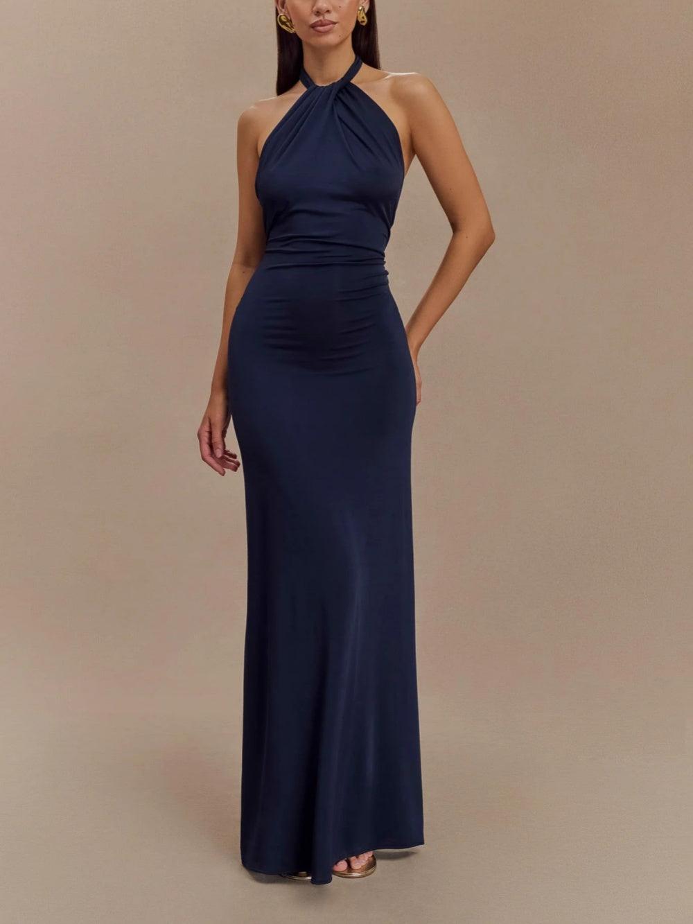 La Elyna — Slinky Halter Maxi in Midnight Navy