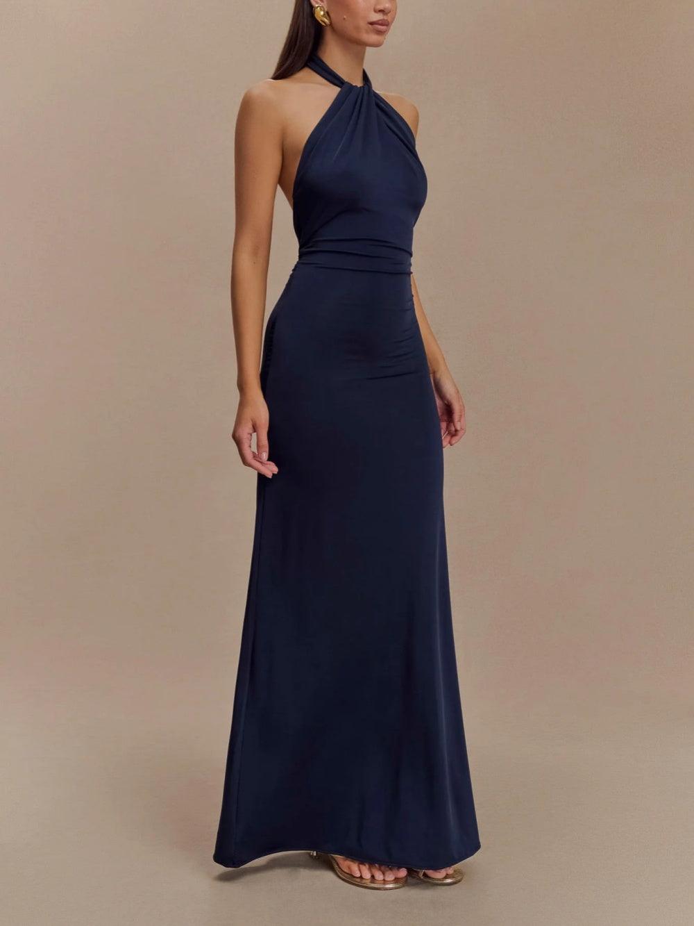 La Elyna — Slinky Halter Maxi in Midnight Navy