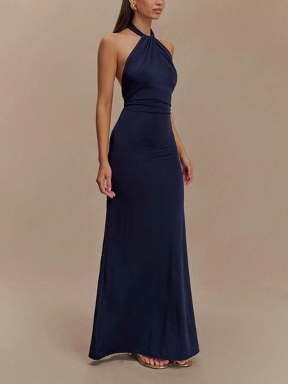La Elyna — Slinky Halter Maxi in Midnight Navy