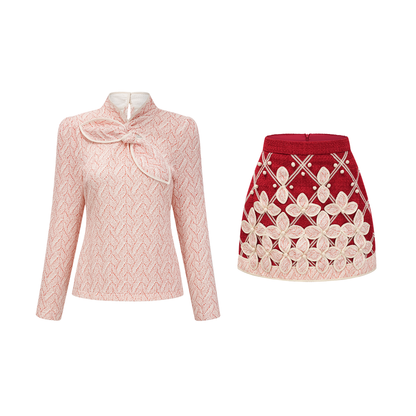 La Rosée — Bow-tie crochet blouse and petal mini skirt