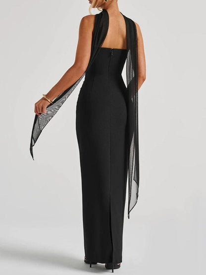 La Yulia — Strapless Crepe Maxi with Mesh Detail