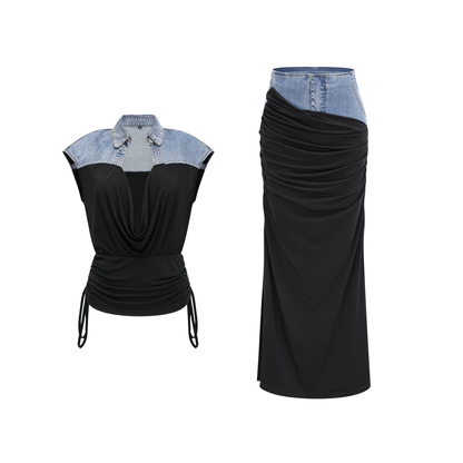 La Contraste Cintrée — Panelled draped top and skirt set