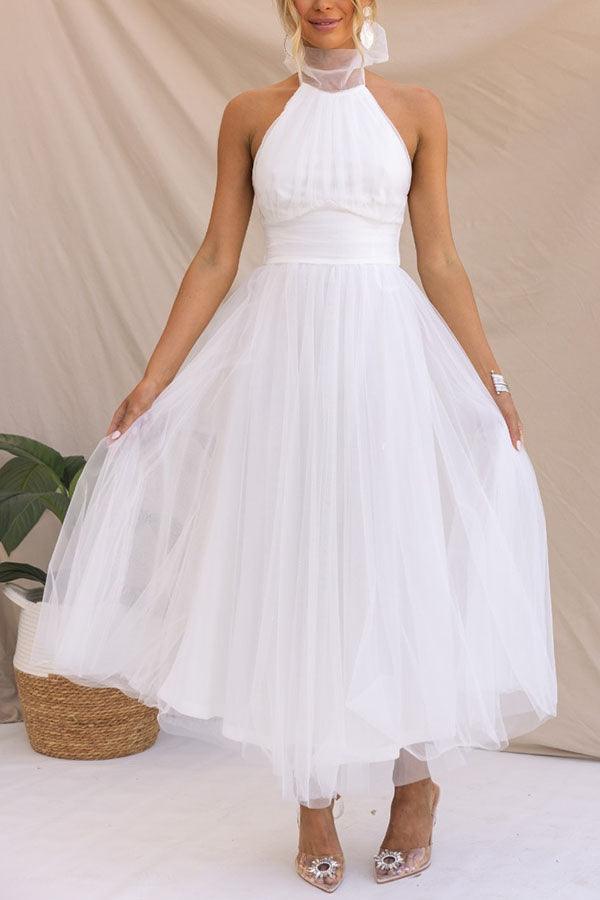 La Celestine — Tulle Halter Midi in Soft Volume