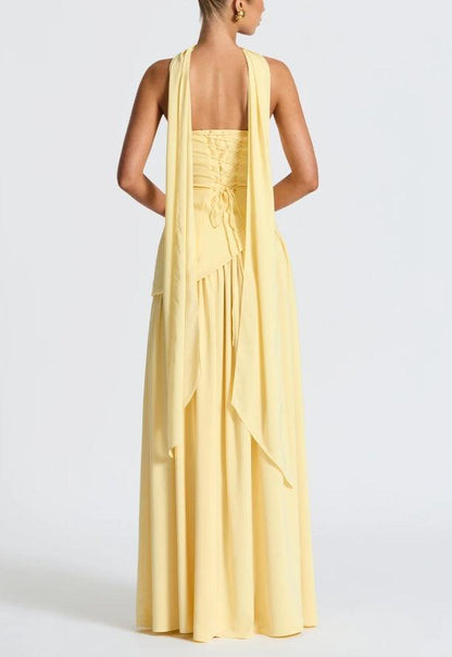 La Maliyah — Strapless Draped Maxi in Plum Brown
