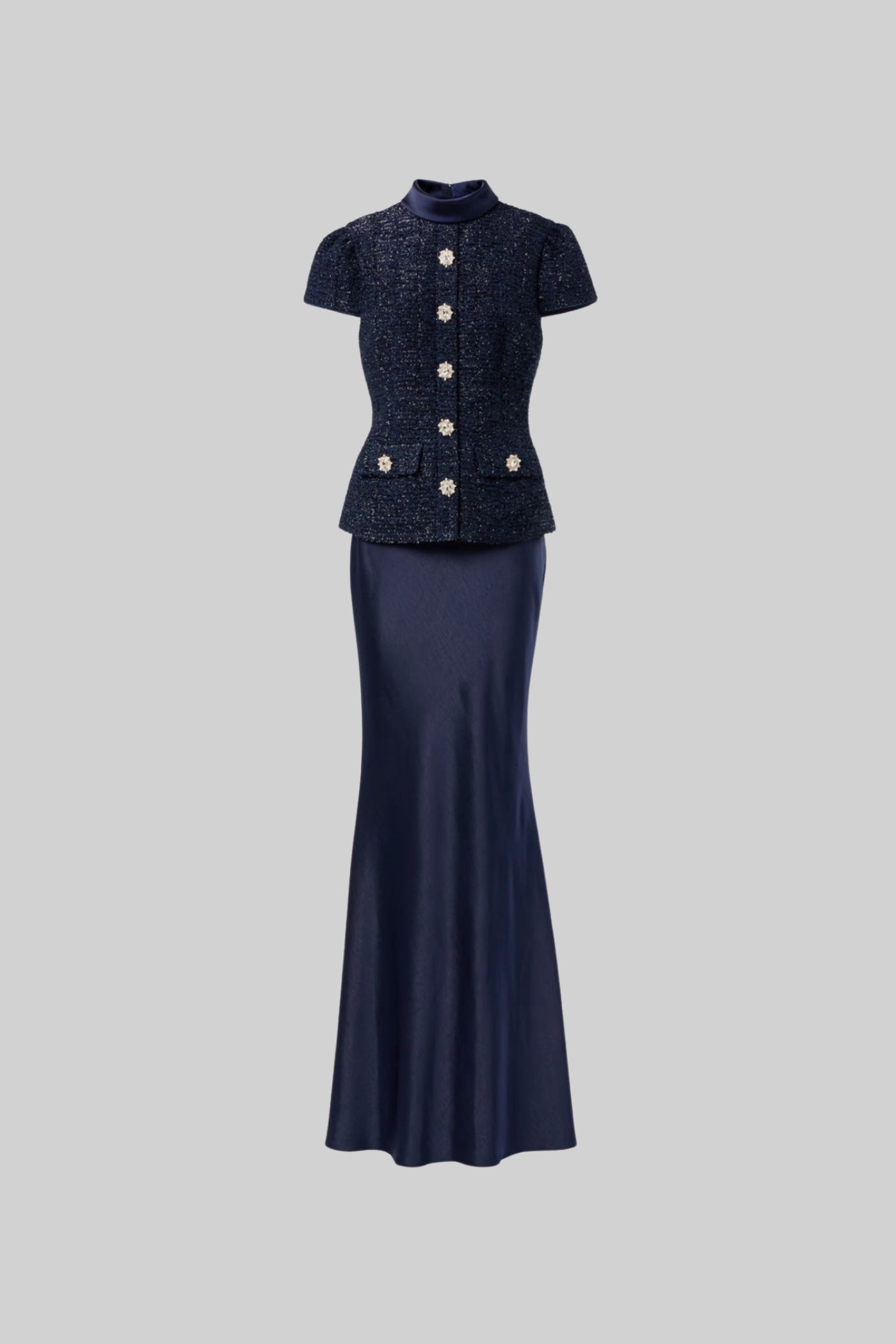 La Celeste — Tweed Embellished Co-Ord in Navy
