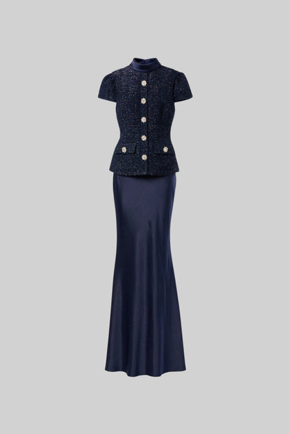 La Celeste — Tweed Embellished Co-Ord in Navy