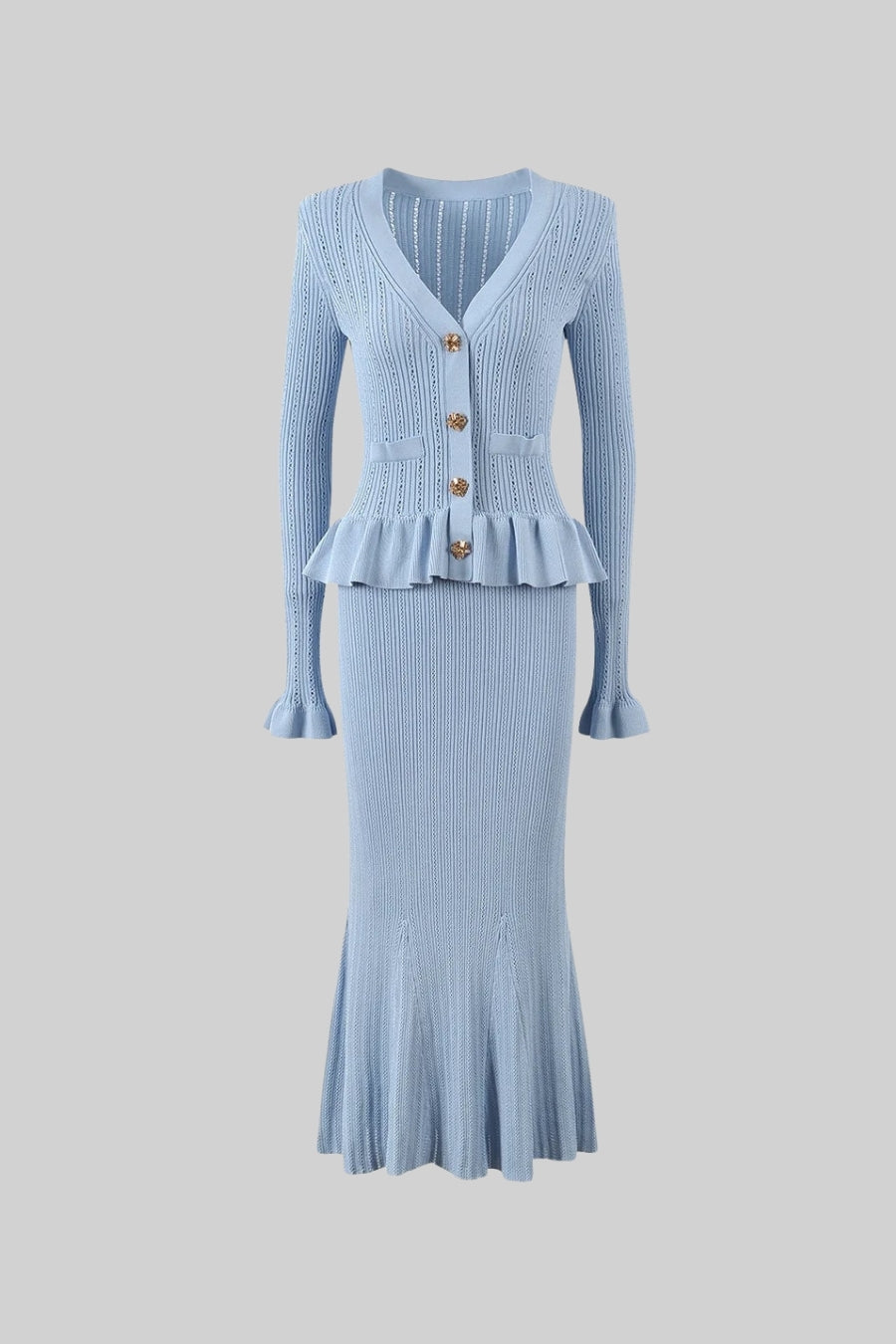 La Mirelle — Ribbed Knit Peplum Set in Sky Blue