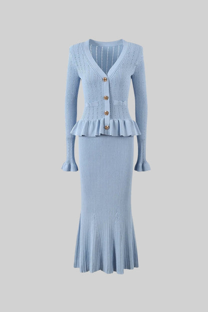 La Mirelle — Ribbed Knit Peplum Set in Sky Blue