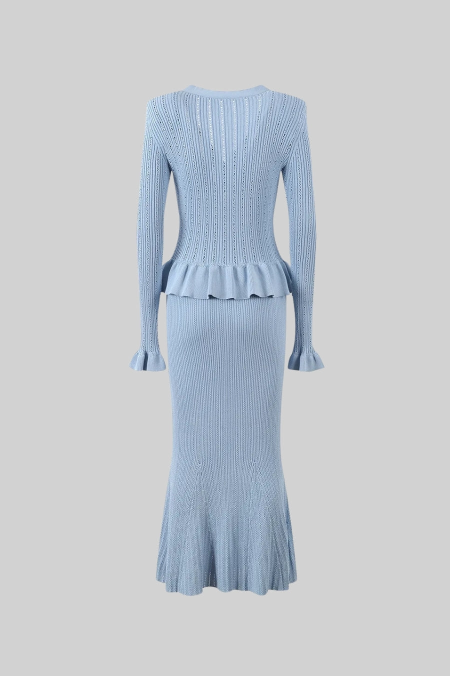 La Mirelle — Ribbed Knit Peplum Set in Sky Blue