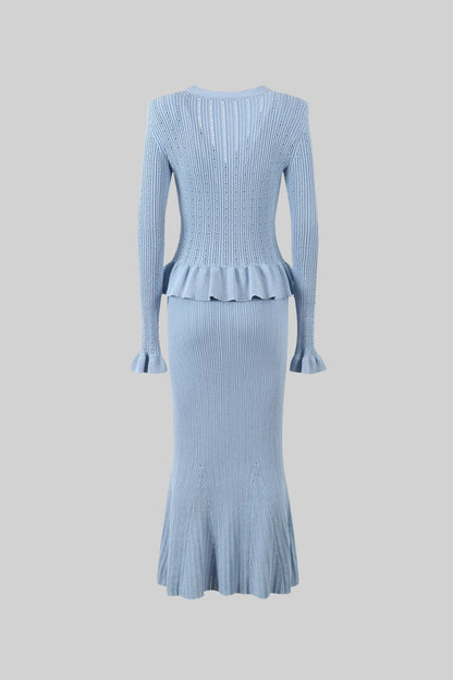 La Mirelle — Ribbed Knit Peplum Set in Sky Blue