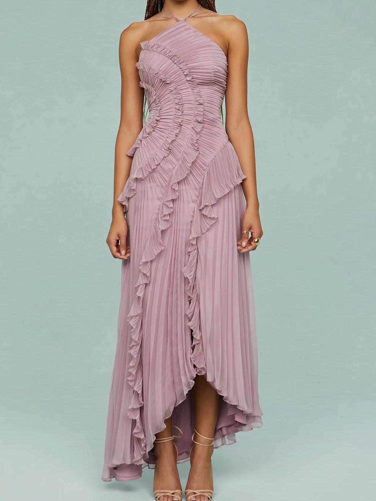 La Elara — Asymmetric Tie-Neck Maxi in Blush