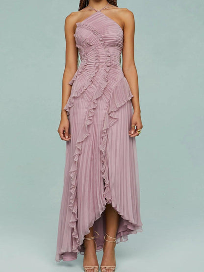 La Elara — Asymmetric Tie-Neck Maxi in Blush