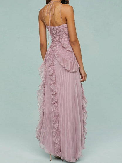 La Elara — Asymmetric Tie-Neck Maxi in Blush
