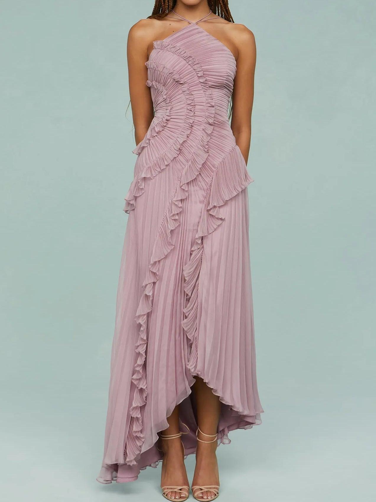 La Elara — Asymmetric Tie-Neck Maxi in Blush
