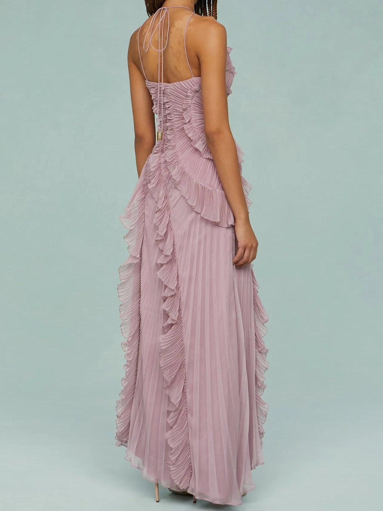 La Elara — Asymmetric Tie-Neck Maxi in Blush