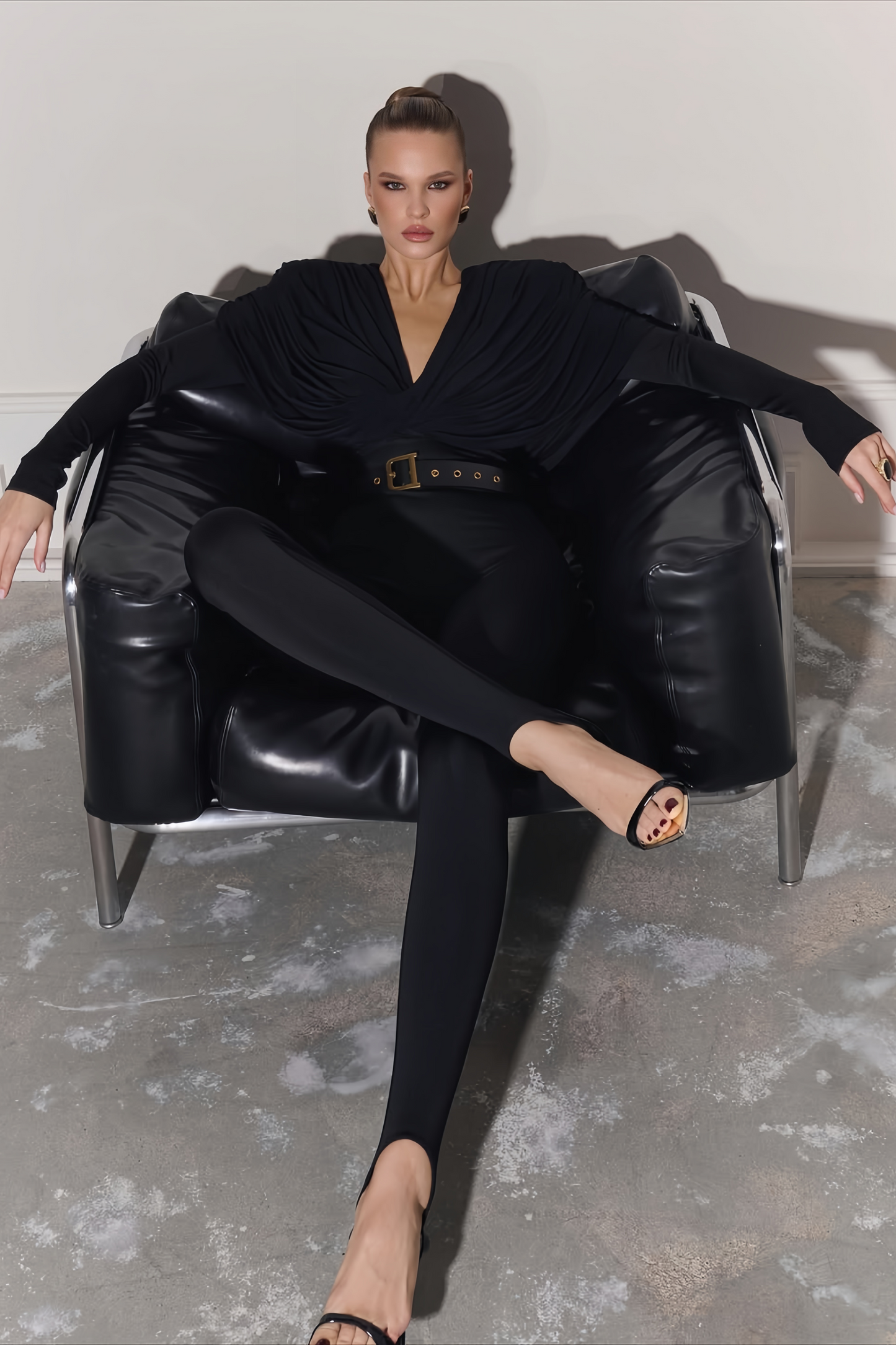 La Ligne Sculptée — Deep V twist-knot jumpsuit