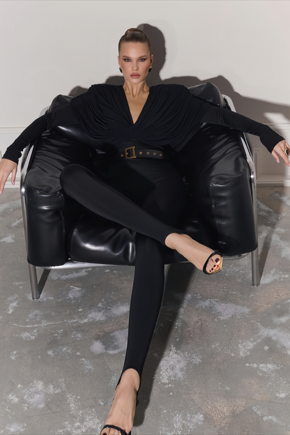La Ligne Sculptée — Deep V twist-knot jumpsuit