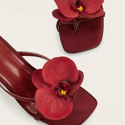 Le Rosette Heel — Sculpted Floral Mule in Rouge