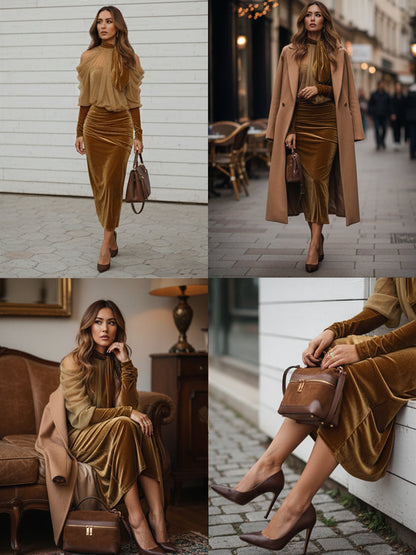 La Valentina — Velvet Maxi & Chiffon Blouse Set