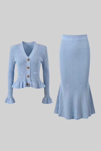 La Mirelle — Ribbed Knit Peplum Set in Sky Blue