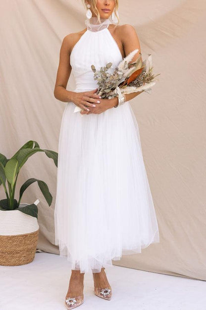 La Celestine — Tulle Halter Midi in Soft Volume