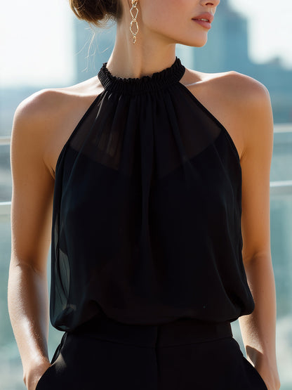La Halter Noire — Chiffon Halter Blouse