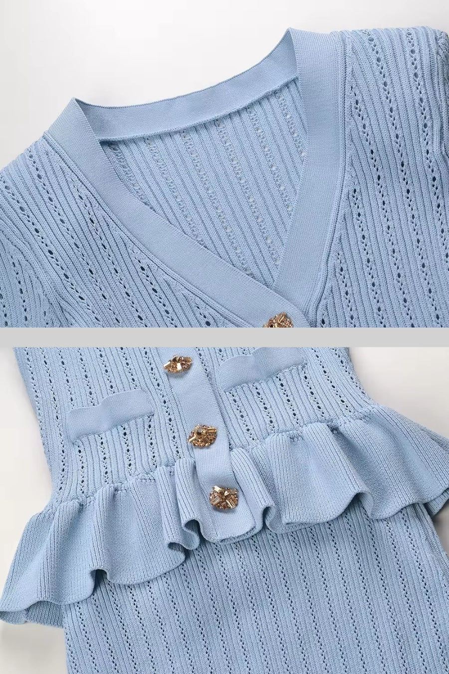 La Mirelle — Ribbed Knit Peplum Set in Sky Blue