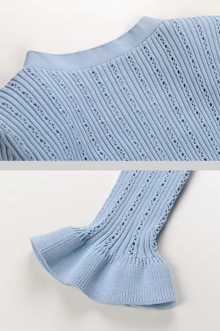 La Mirelle — Ribbed Knit Peplum Set in Sky Blue