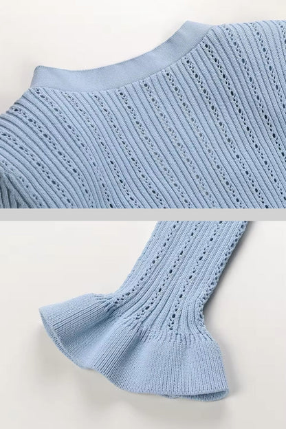 La Mirelle — Ribbed Knit Peplum Set in Sky Blue