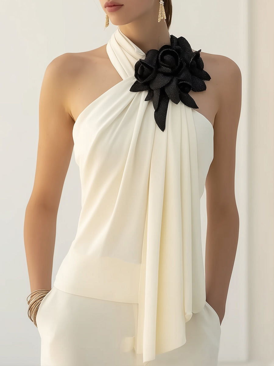 La Fleur Contrastée — Halter Top with Floral Detail