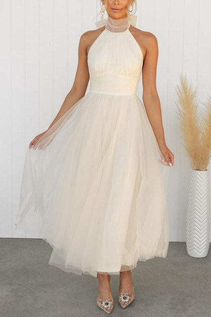 La Celestine — Tulle Halter Midi in Soft Volume