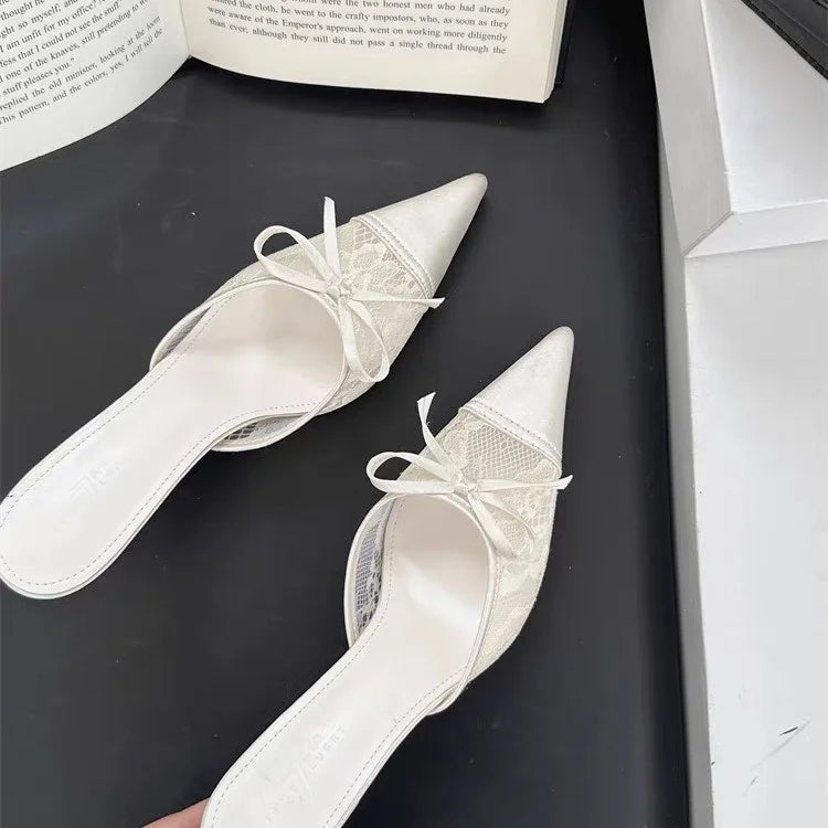Le Élise Mule — Sheer Lace Bow Heel