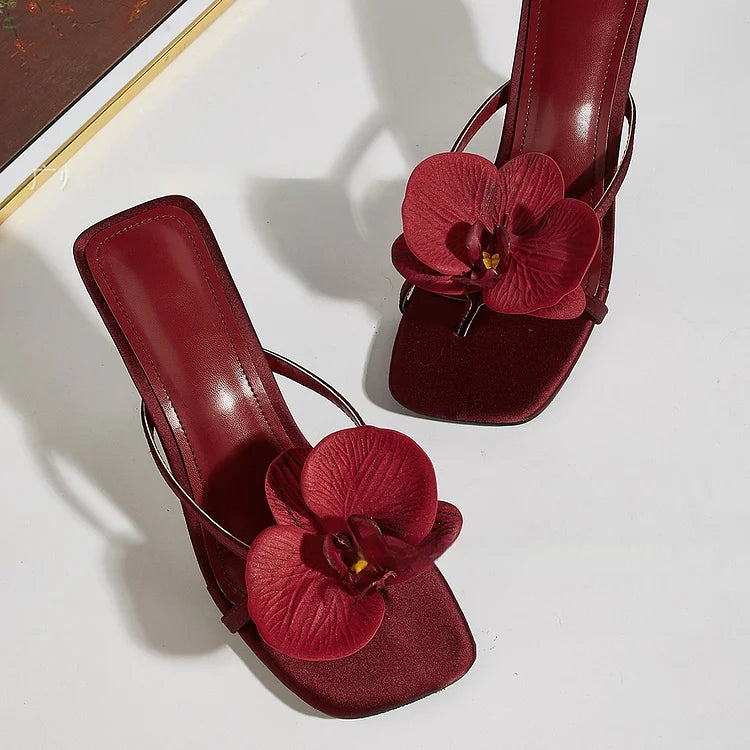 Le Rosette Heel — Sculpted Floral Mule in Rouge