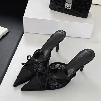 Le Élise Mule — Sheer Lace Bow Heel