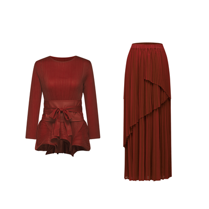 La Rouge Rythmée — Pleated bow-waist top and layered skirt