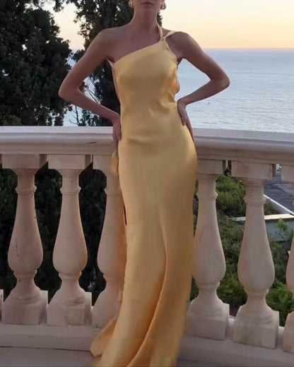 La Soleil — One-Shoulder Maxi in Soft Yellow