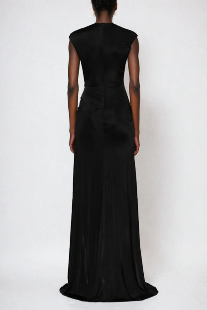 La Fleur Noire — Rhinestone Split Maxi Dress